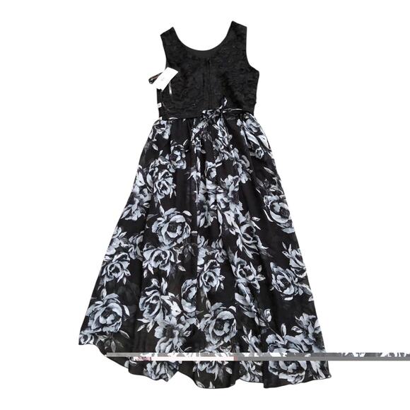 Xtraordinary Girls 8 High Low Formal Dress Black Lace Floral Rhinestone Waist - Picture 1 of 8